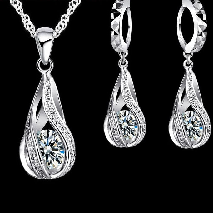 Teardrop Cubic Zirconia Necklace & Earring Set