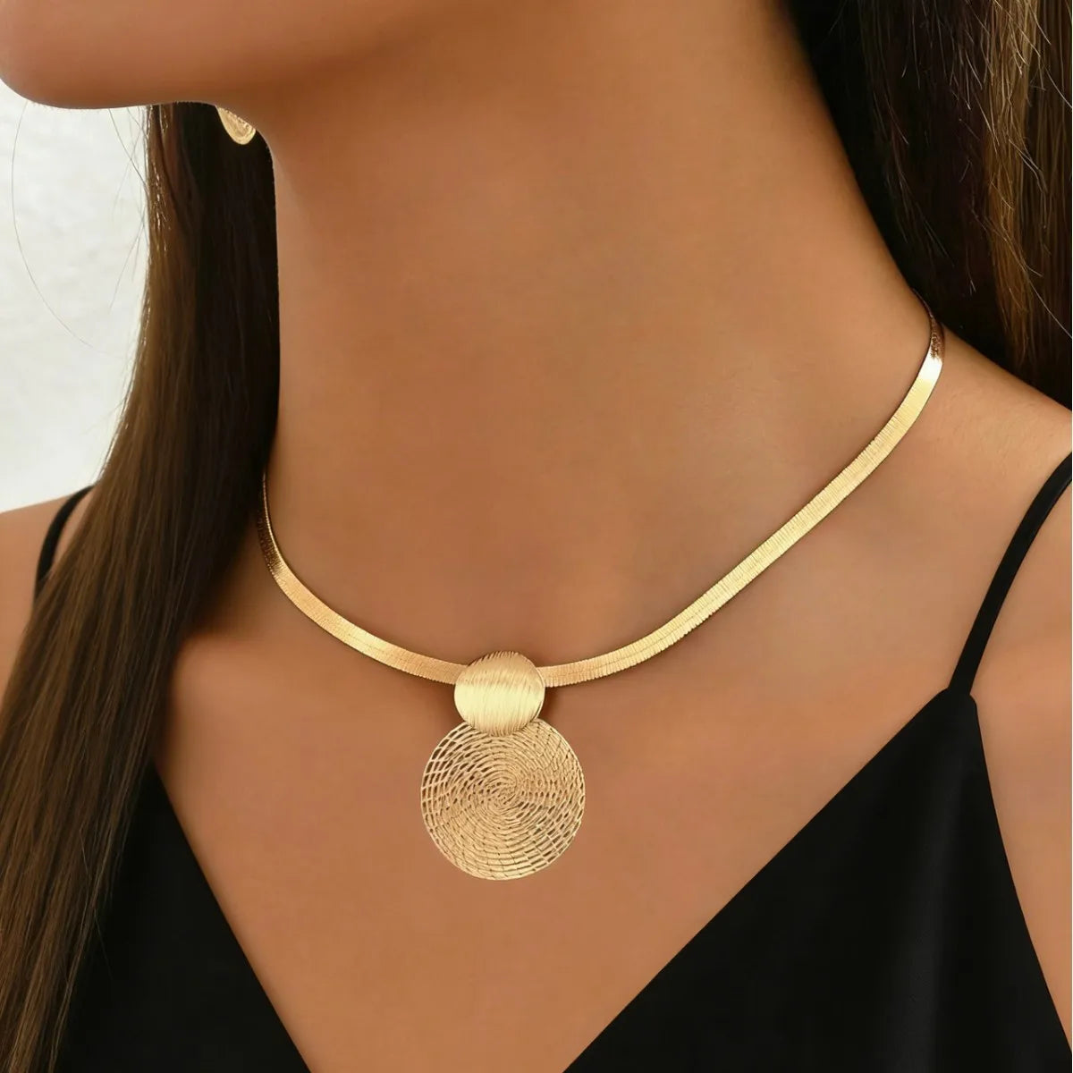 Gold-Tone Spiral Disc Necklace & Earring Set