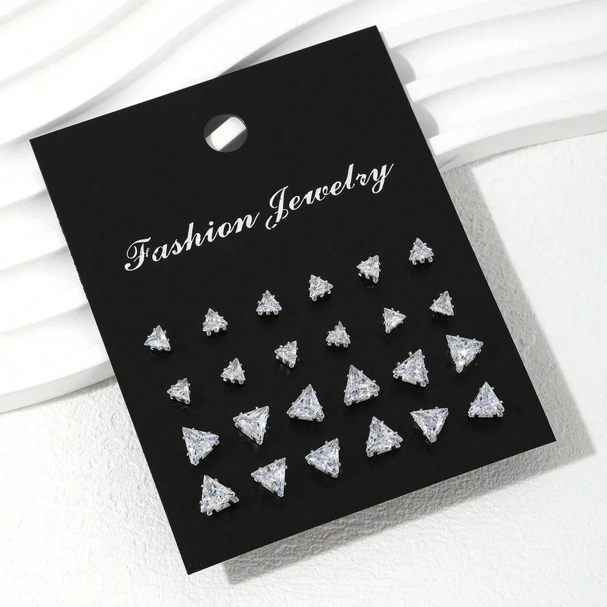 Cubic Zirconia Stud Earrings – 12-Pair Set