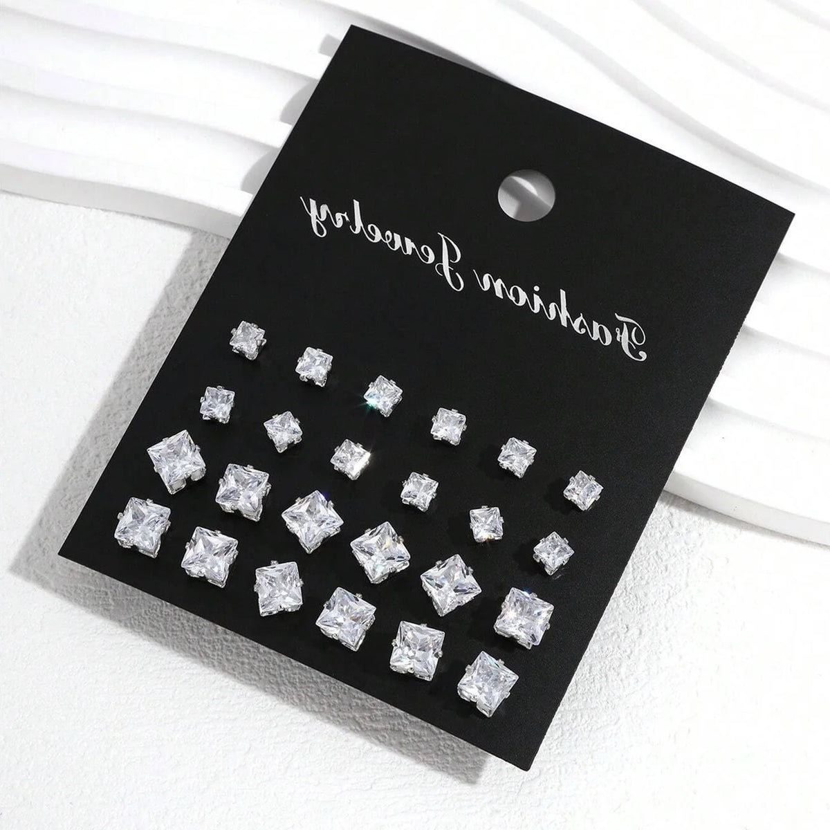 Cubic Zirconia Stud Earrings – 12-Pair Set