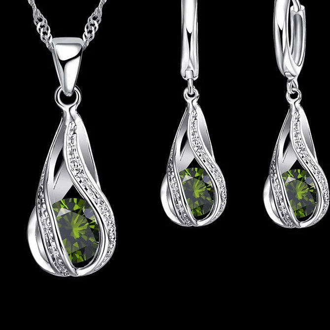 Teardrop Cubic Zirconia Necklace & Earring Set