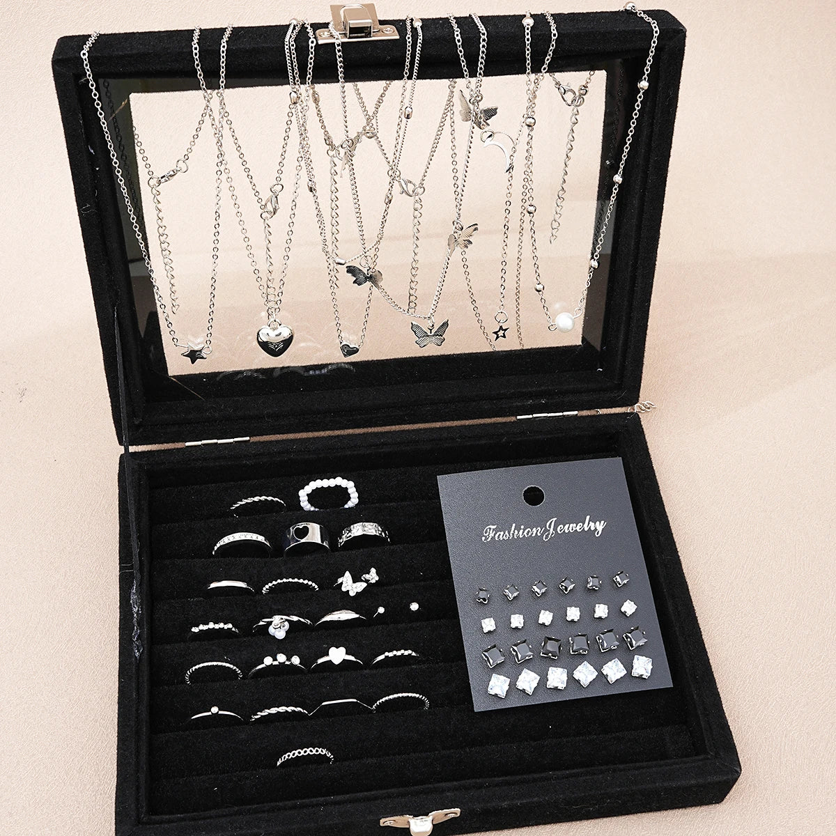 51-Piece Silver-Tone Jewelry Set – Necklaces, Earrings & Rings