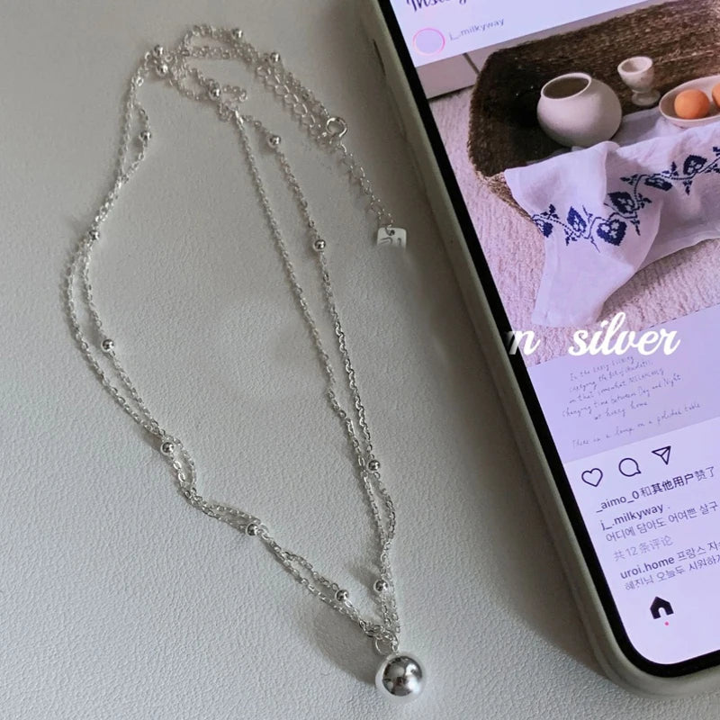 Double-Layer Beaded Necklace in 925 Sterling Silver