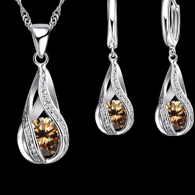 Teardrop Cubic Zirconia Necklace & Earring Set