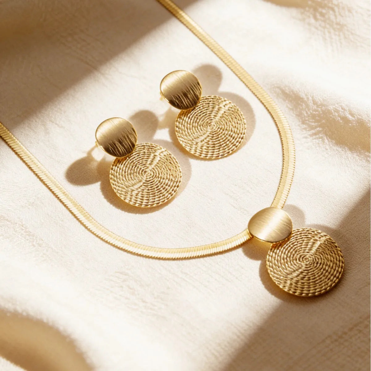 Gold-Tone Spiral Disc Necklace & Earring Set