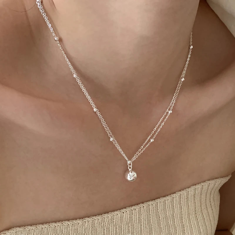 Double-Layer Beaded Necklace in 925 Sterling Silver