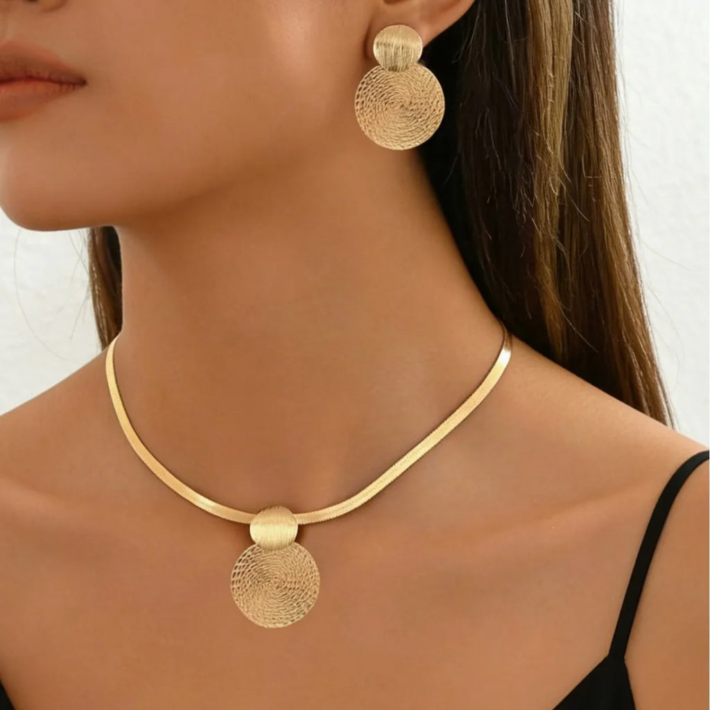 Gold-Tone Spiral Disc Necklace & Earring Set