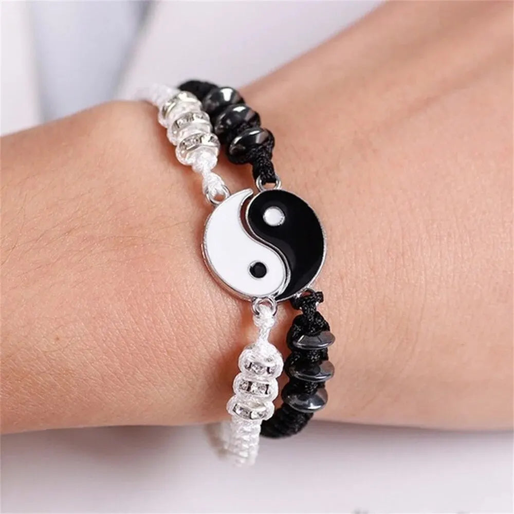 Black & White Tai Chi Couple Bracelets – Set of 2