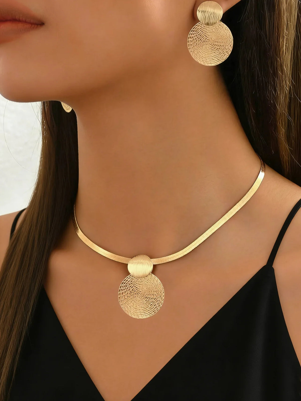 Gold-Tone Spiral Disc Necklace & Earring Set