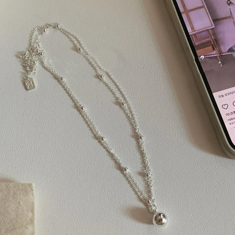 Double-Layer Beaded Necklace in 925 Sterling Silver