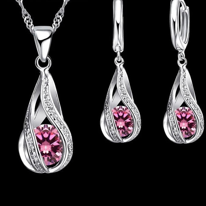 Teardrop Cubic Zirconia Necklace & Earring Set