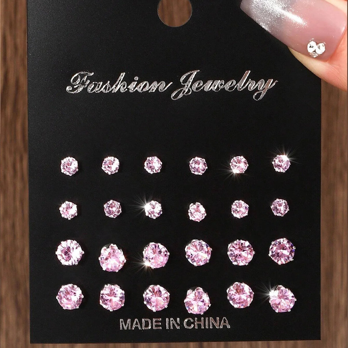 Cubic Zirconia Stud Earrings – 12-Pair Set