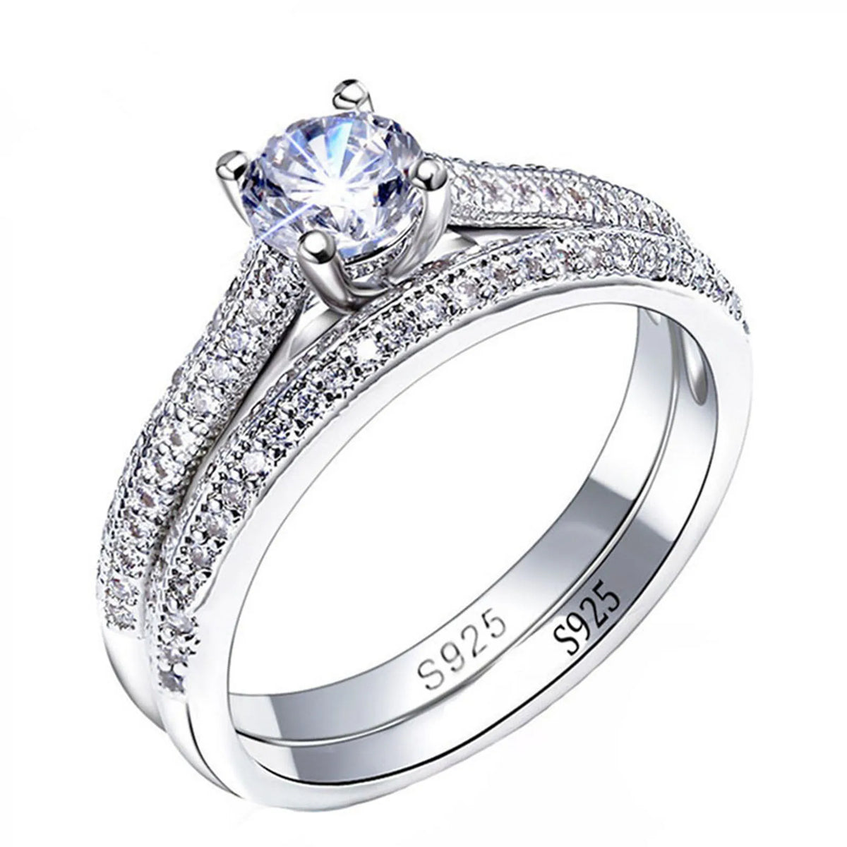 Vintage Halo Ring Set in 925 Sterling Silver