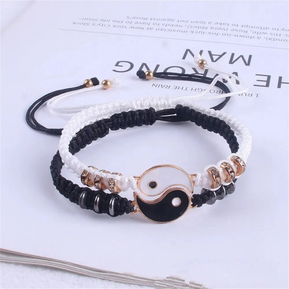 Black & White Tai Chi Couple Bracelets – Set of 2