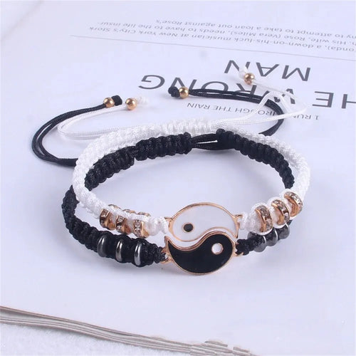 Black & White Tai Chi Couple Bracelets – Set of 2