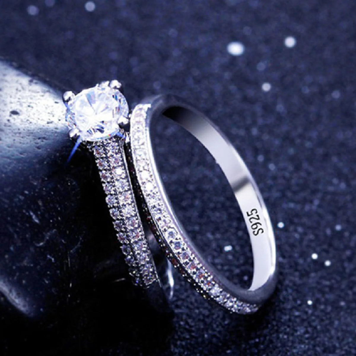 Vintage Halo Ring Set in 925 Sterling Silver