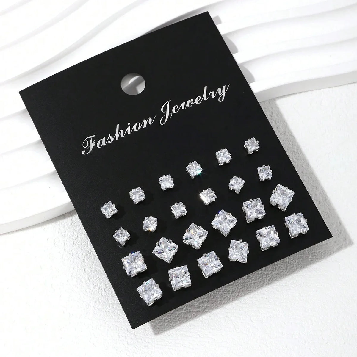Cubic Zirconia Stud Earrings – 12-Pair Set