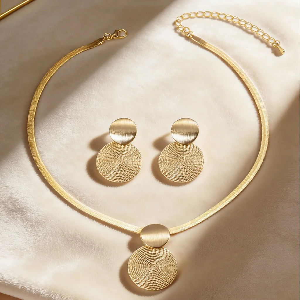 Gold-Tone Spiral Disc Necklace & Earring Set