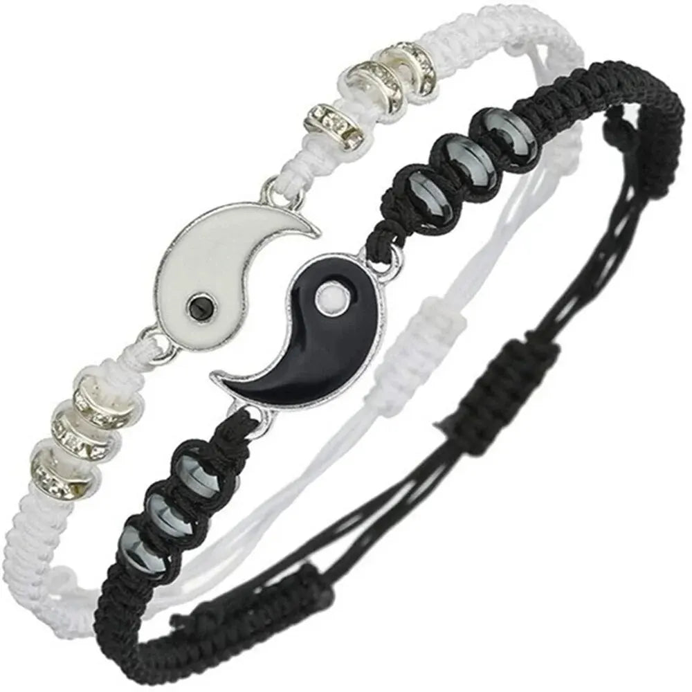 Black & White Tai Chi Couple Bracelets – Set of 2